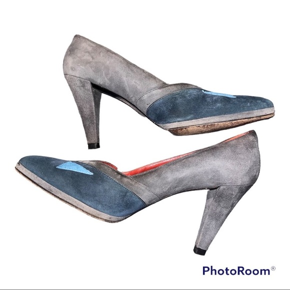 Vintage YSL Suede Colorblock Pumps Heels - Picture 5 of 10